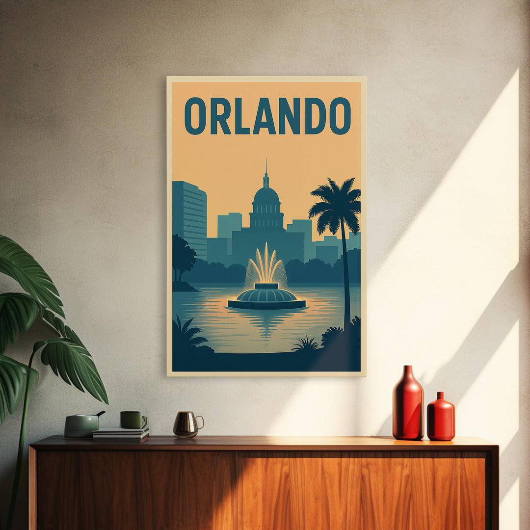 Orlando Travel Poster, Framed Canvas Print, Classic Travel Poster Art, Orlando Travel Art, Vintage Travel Art, Mid Century Wall Art