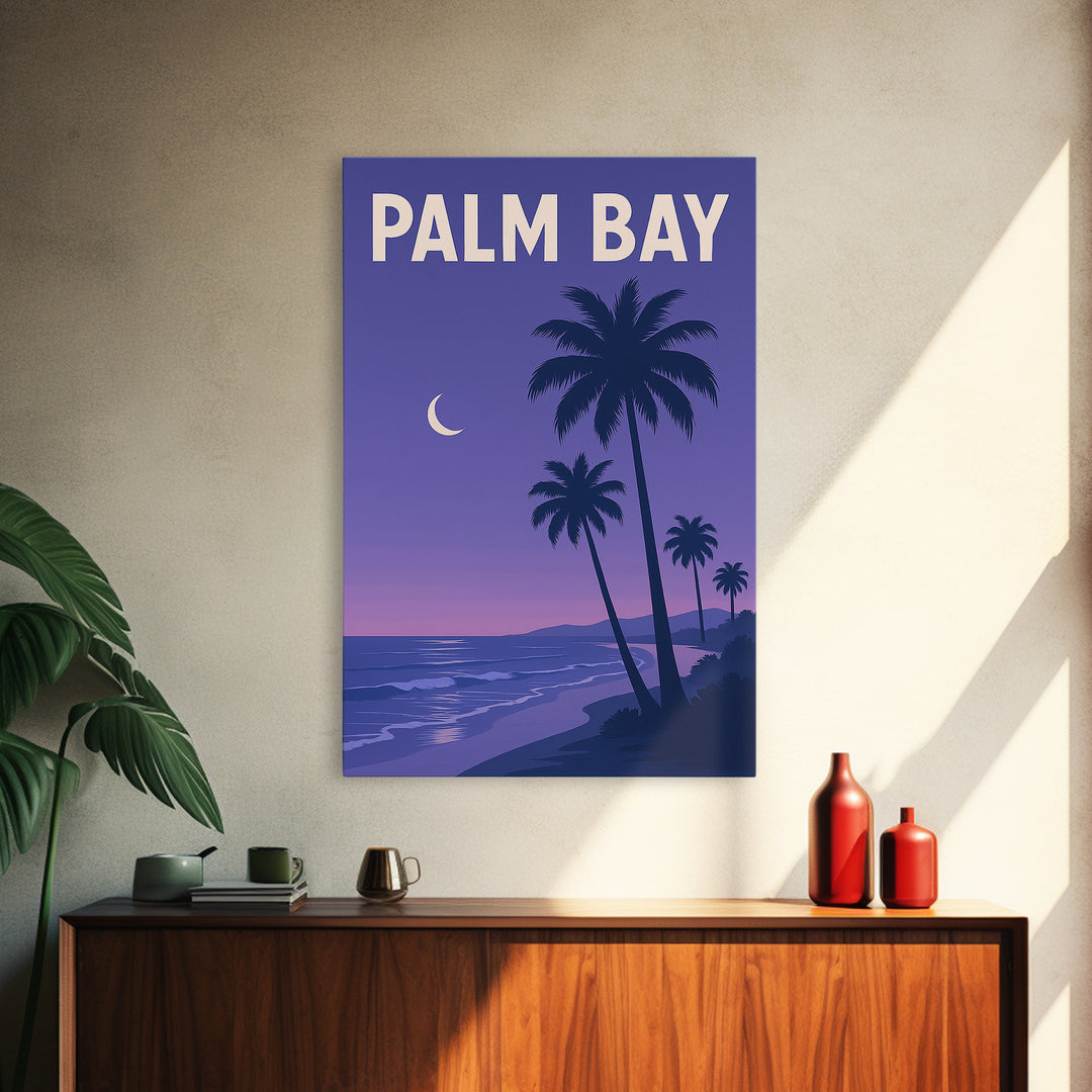 Palm Bay Florida Travel Poster, Canvas Print, Retro Sunset Skyline Art, Palm Bay Poster Print, Poster Art, Wanderlust Decor, Travel Gift