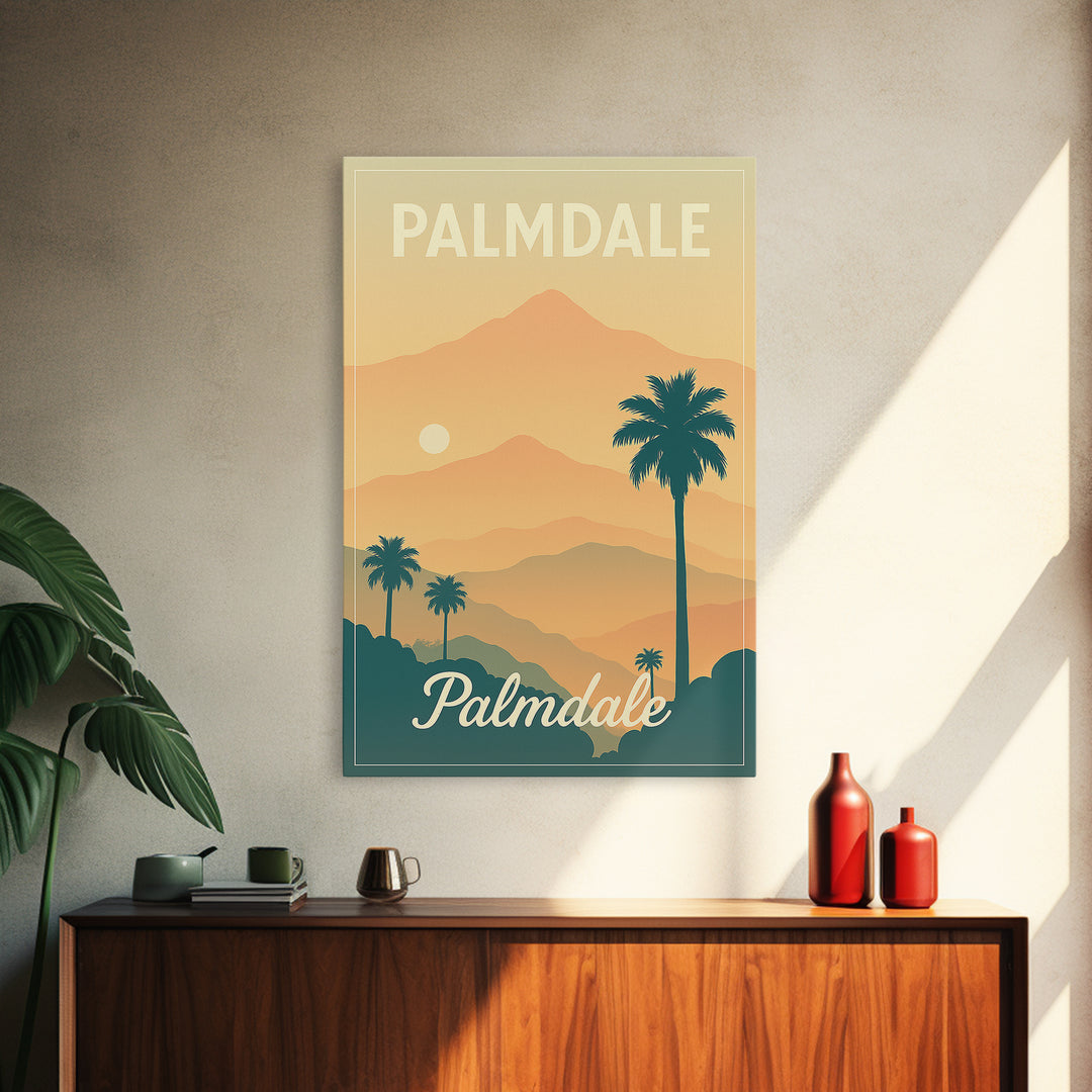Palmdale California Travel Poster, Canvas Print, Retro Sunset Skyline Art, Palmdale Poster Print, Wanderlust Decor, Travel Art, City Poster