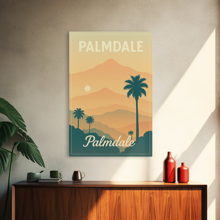 Palmdale California Travel Poster, Canvas Print, Retro Sunset Skyline Art, Palmdale Poster Print, Wanderlust Decor, Travel Art, City Poster