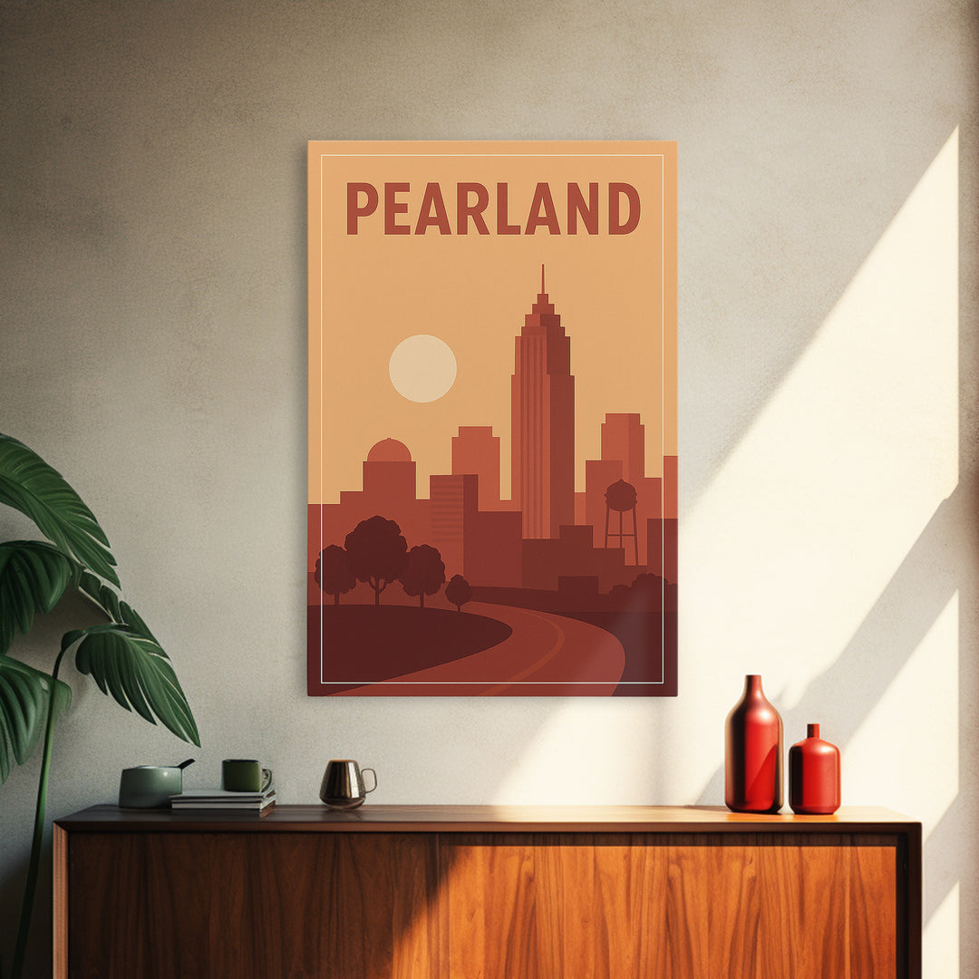 Pearland Travel Poster, Canvas Print, Mid Century City Wall Art, Pearland City Art, Vintage City Art, Retro Travel Print, Travel Art Print