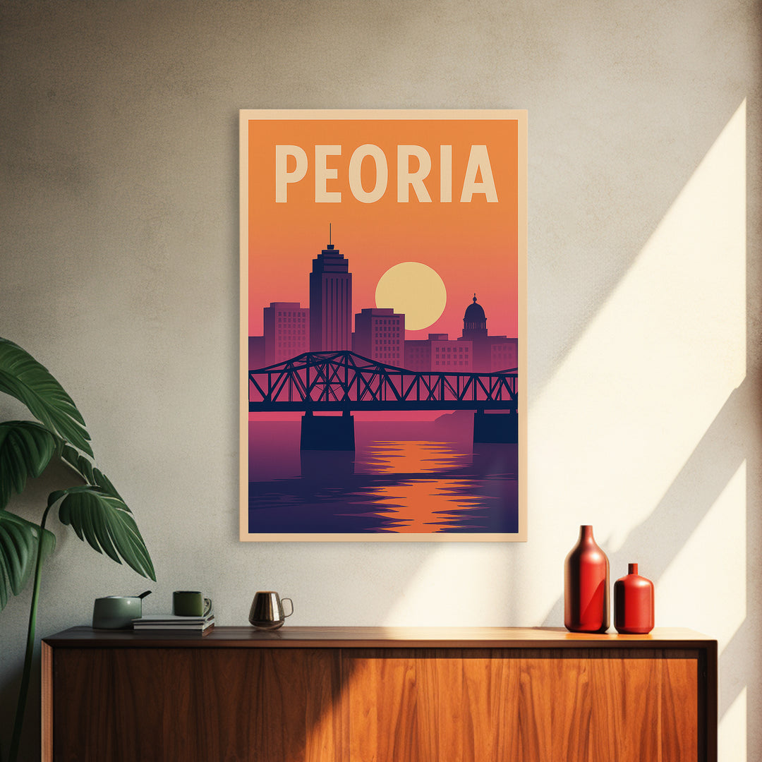 Peoria Travel Poster, Framed Canvas Print, Mid Century City Wall Art, Peoria City Art, Home Office Decor, City Art Print, City Travel Prints