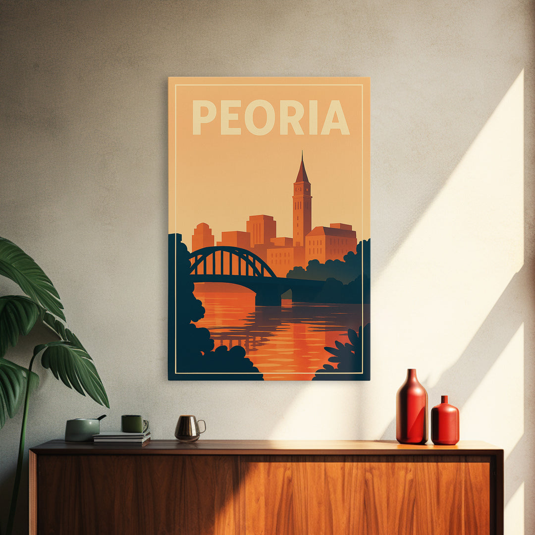 Peoria Travel Poster, Framed Canvas Print, Classic Travel Poster Art, Peoria Poster Print, Vintage Travel Art, Travel Wall Art