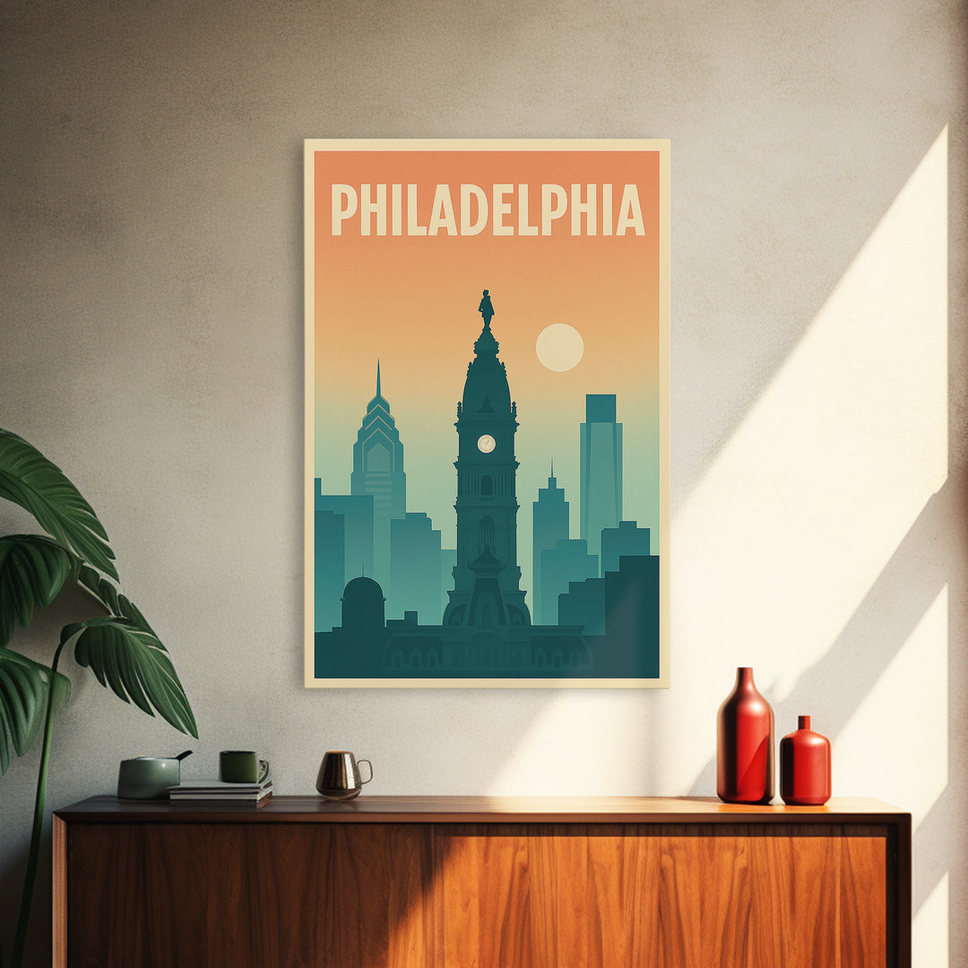 Philadelphia Pennsylvania Travel Poster, Canvas Print, Classic Travel Poster Art, Philadelphia Wall Art, Office Decor, Eclectic Wall Decor