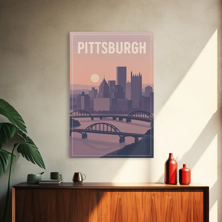 Pittsburgh Pennsylvania Travel Poster, Canvas Print, Classic Poster Art, Pittsburgh Wall Art, Mid Century Wall Art, City Art Print, Wall Art