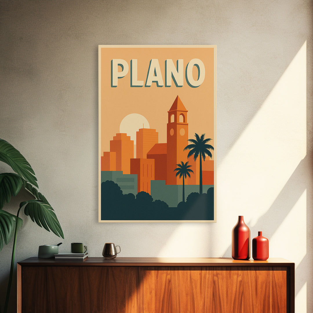 Plano Travel Poster, Canvas Print, Mid Century City Wall Art, Plano Travel Art, Travel Poster Set, Travel Art Print, Travel Wall Decor