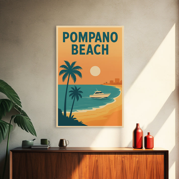 Pompano Beach Travel Poster, Framed Canvas Print, Classic Travel Poster Art, Pompano Beach Poster Print, Modern Wall Decor, City Art Print