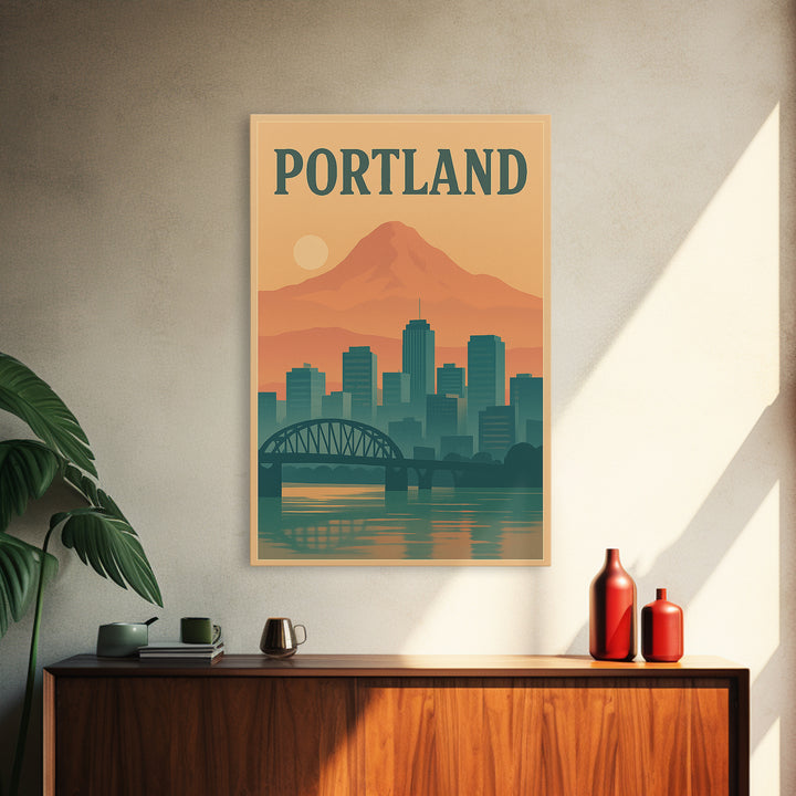 Portland Travel Poster, Framed Canvas Print, Mid Century City Wall Art, Portland Poster Print, Fine Art Print, Vintage Travel Art