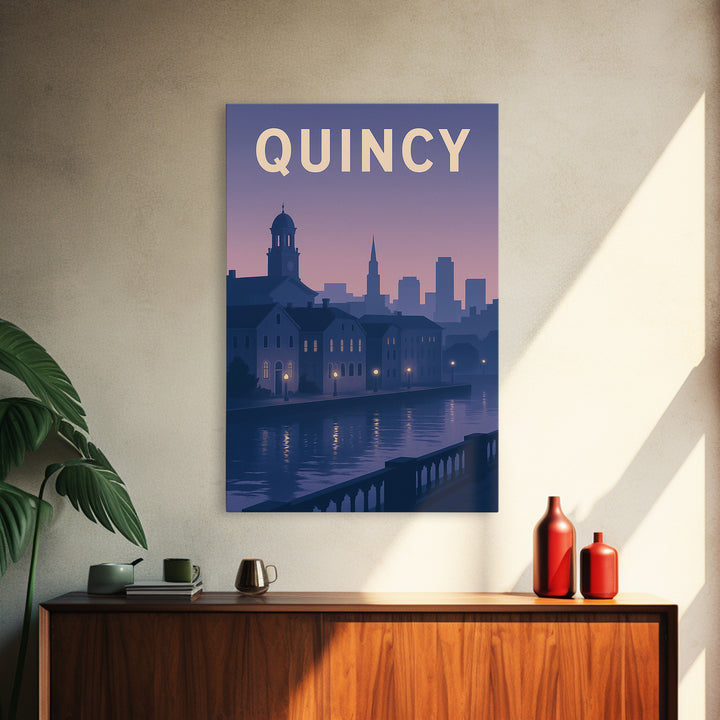 Quincy Massachusetts Travel Poster, Canvas Print, Vintage Poster Art, Quincy Wall Art, City Art Print, Travel Wall Art, Travel Poster Art