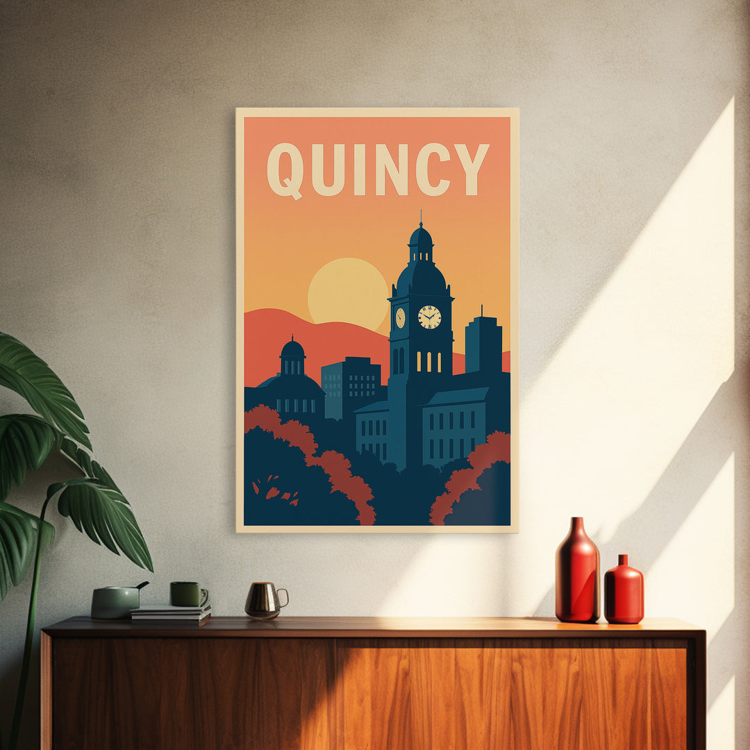 Quincy Travel Poster, Framed Canvas Print, Classic Travel Poster Art, Quincy Poster Print, Vintage City Art, City Travel Prints