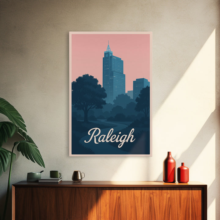 Raleigh Travel Poster, Framed Canvas Print, Classic Travel Poster Art, Raleigh Wall Art, Travel Poster Art, Vintage Travel Art
