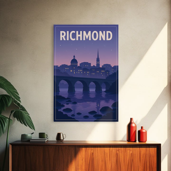 Richmond Travel Poster, Canvas Print, Retro Sunset Skyline Art, Richmond City Art, Vintage City Art, Vintage Travel Print, Landscape Art
