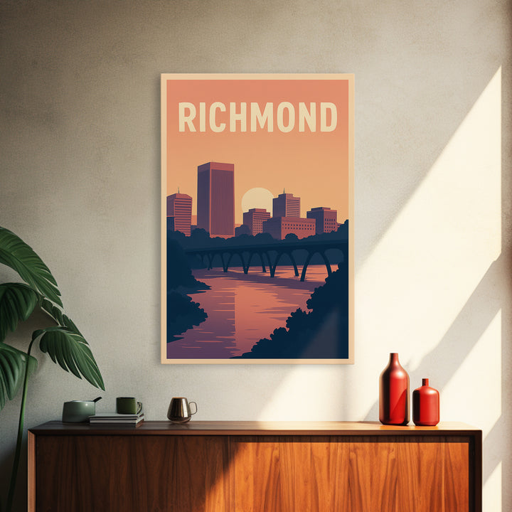 Richmond Travel Poster, Framed Canvas Print, Mid Century City Wall Art, Richmond City Art, Retro Travel Print, Home Office Decor