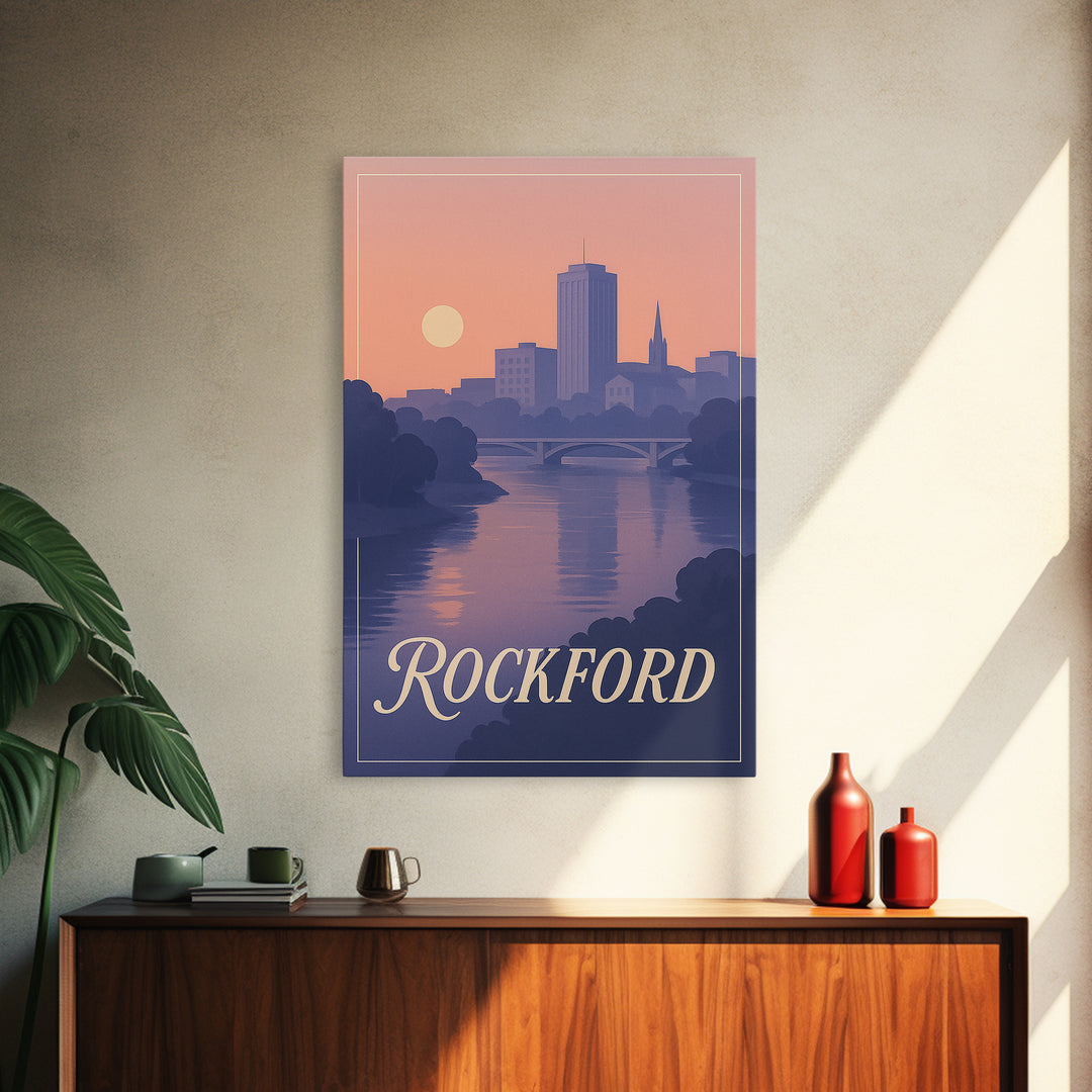 Rockford Travel Poster, Canvas Print, Mid Century City Wall Art, Rockford Poster Print, City Art Print, Travel Poster Art, Travel Art Print