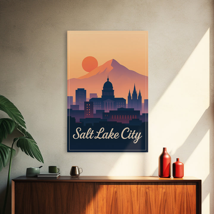 Salt Lake City Utah Travel Poster, Canvas Print, Vintage Travel Poster Art, Salt Lake City City Art, City Illustration, City Art Print