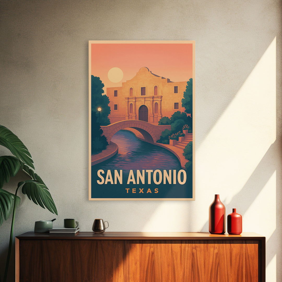 San Antonio Texas Travel Poster, Framed Canvas Print, Mid Century City Wall Art, San Antonio Wall Art, Fine Art Print, Wanderlust Decor