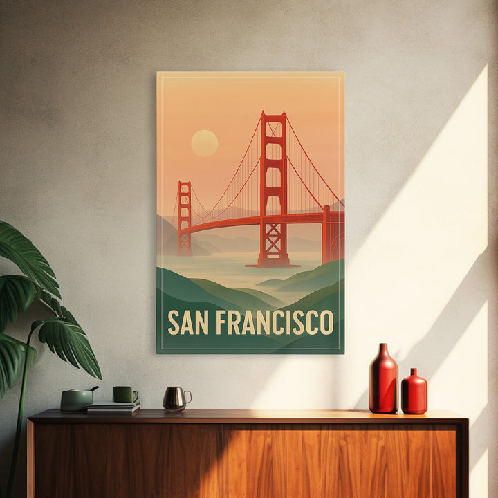 San Francisco California Travel Poster, Canvas Print, Retro Sunset Skyline Art, San Francisco Travel Art, City Illustration, Fine Art Print