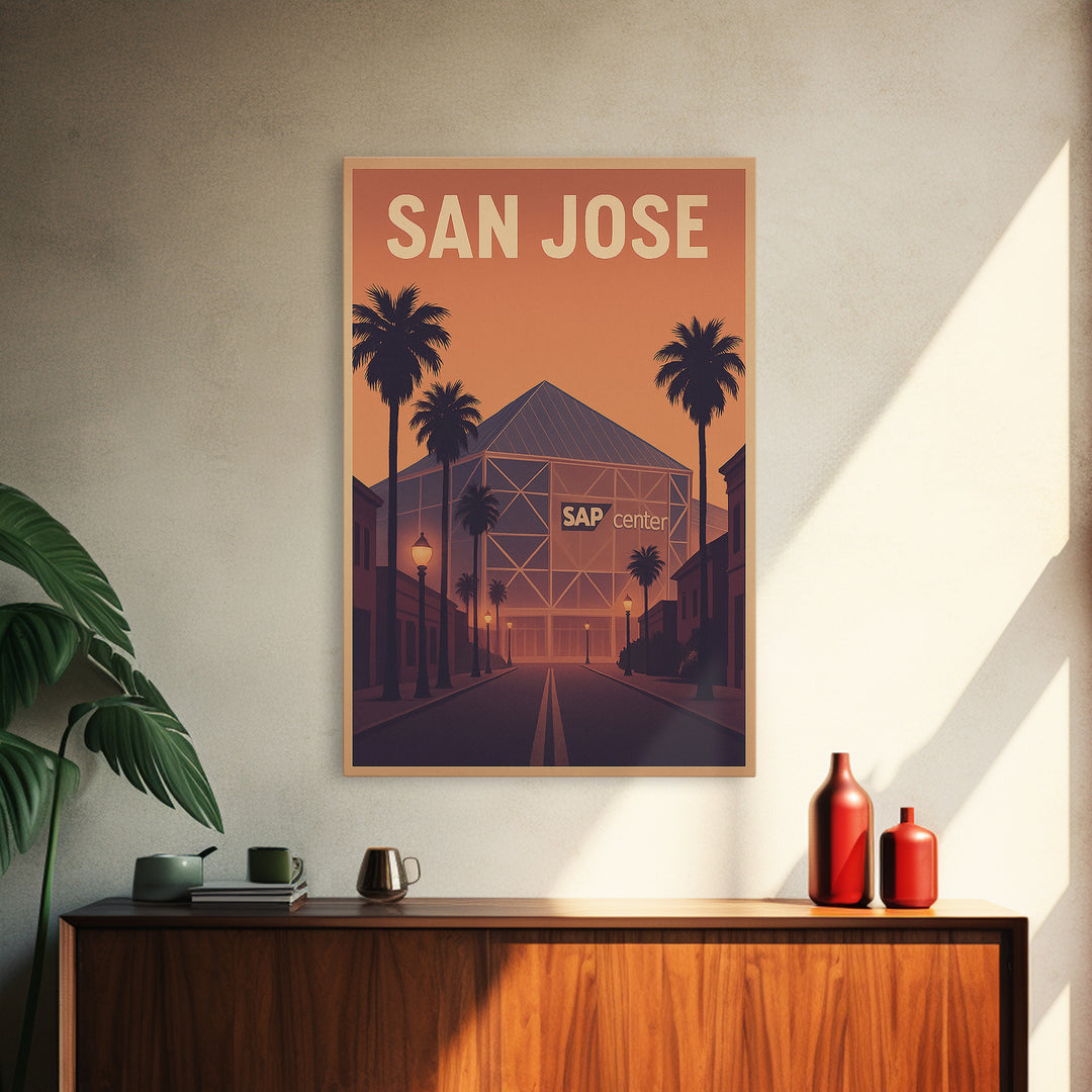 San Jose Travel Poster, Framed Canvas Print, Mid Century City Wall Art, San Jose Art Print, Wanderlust Decor, Gift For Travelers