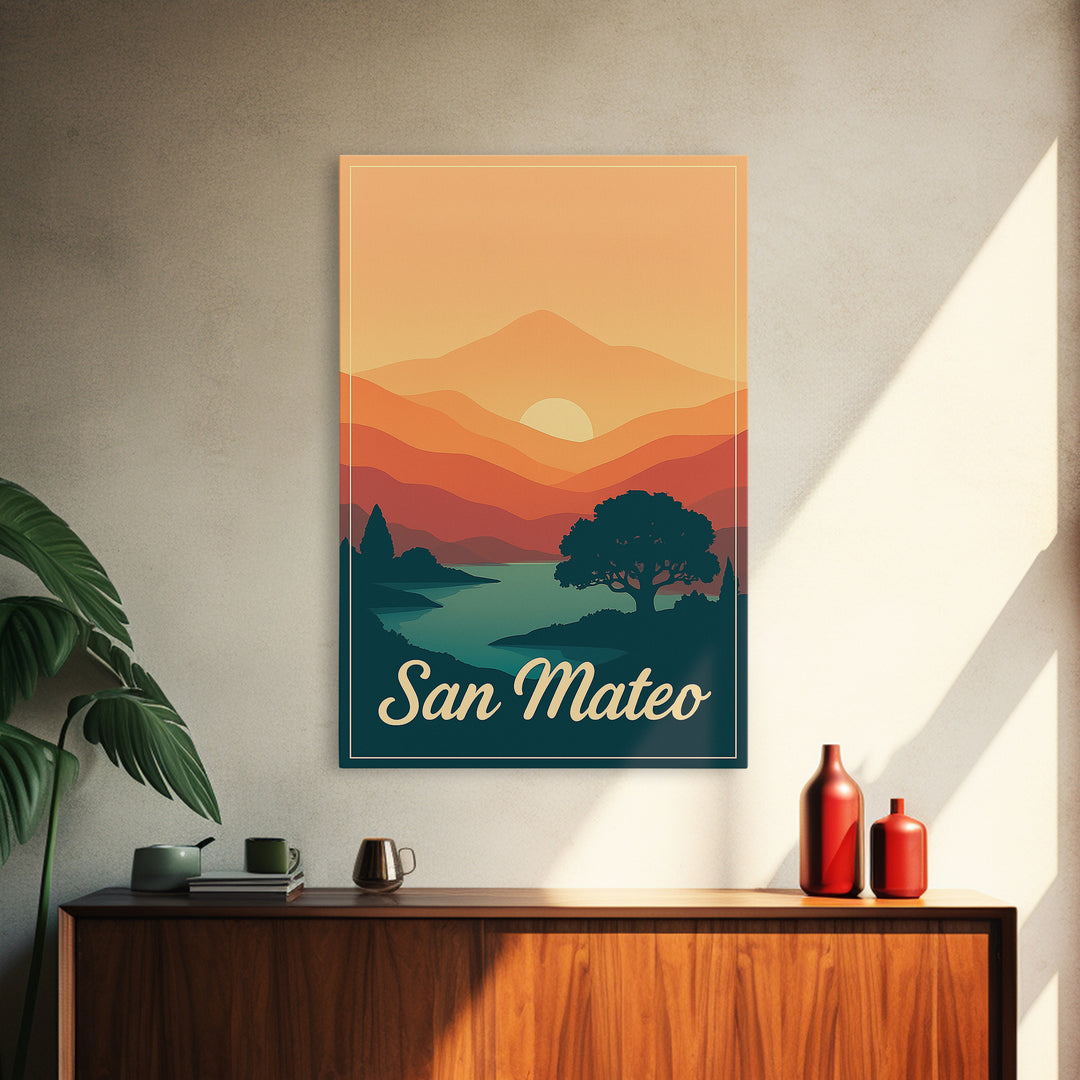San Mateo California Travel Poster, Canvas Print, Mid Century City Wall Art, San Mateo Wall Art, Office Decor, Wall Decor, Poster Art