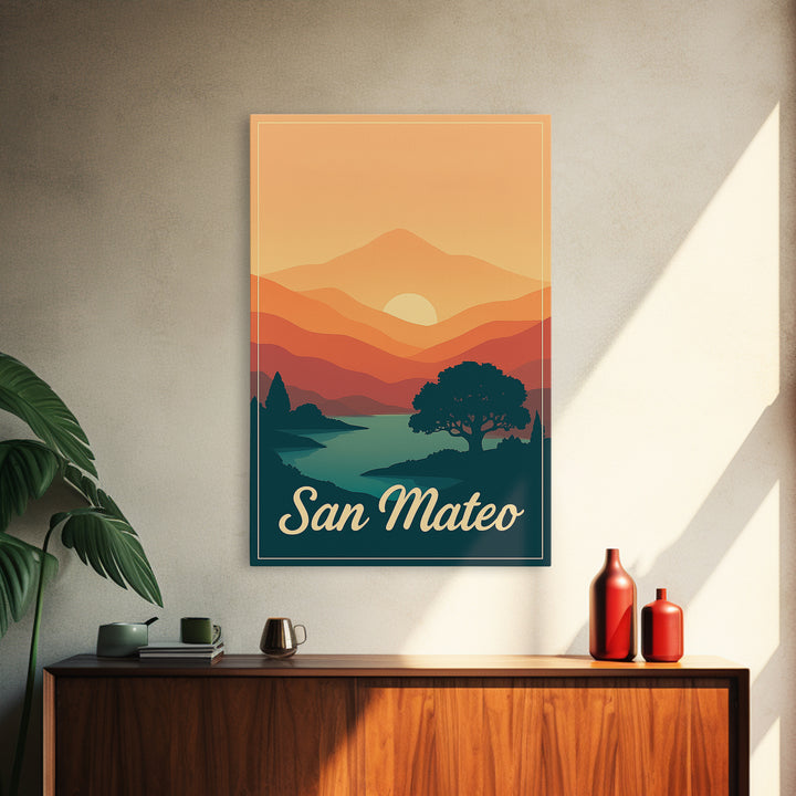San Mateo California Travel Poster, Canvas Print, Mid Century City Wall Art, San Mateo Wall Art, Office Decor, Wall Decor, Poster Art