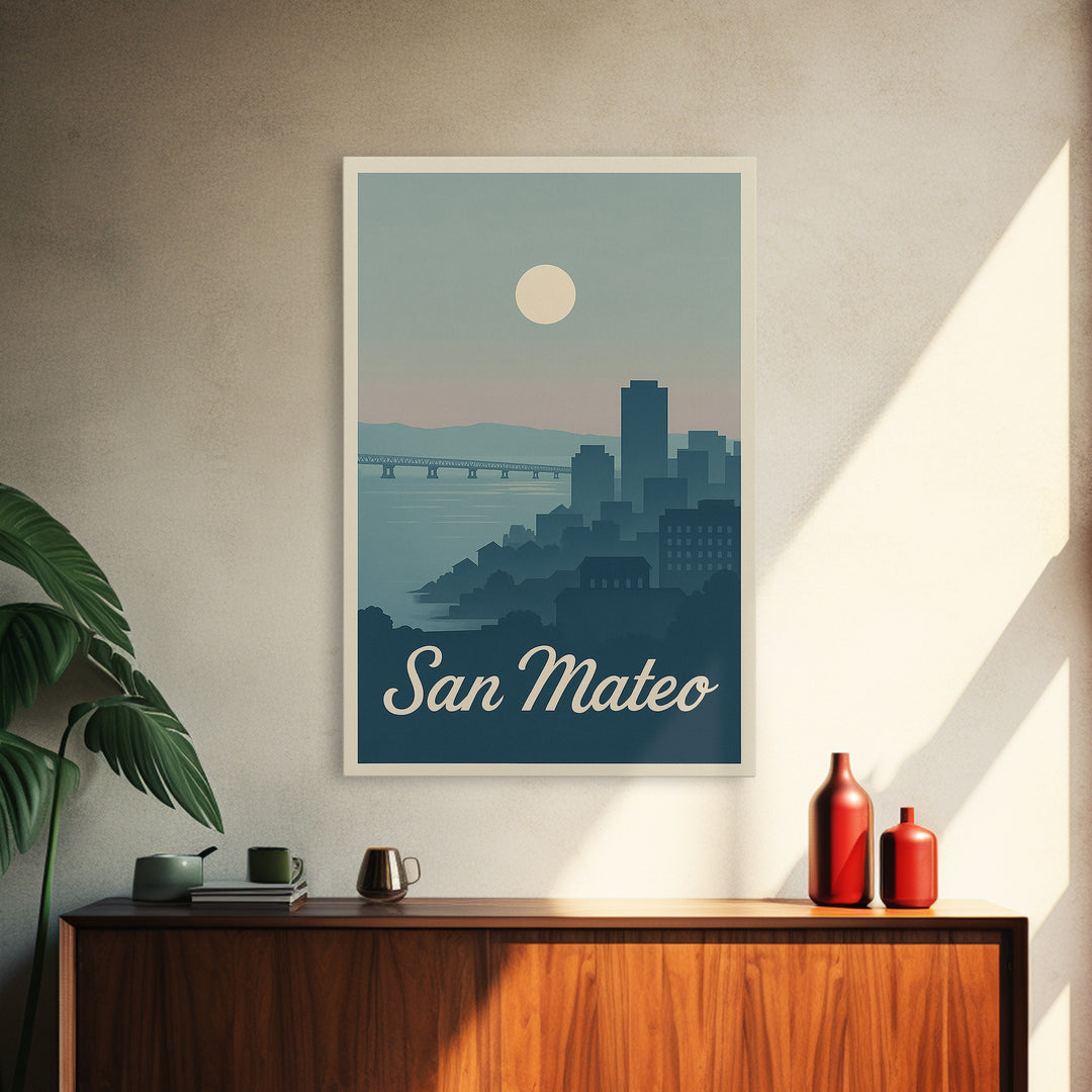 San Mateo Travel Poster, Canvas Print, Vintage Travel Poster Art, San Mateo Wall Art, Vintage Travel Print, Vintage City Poster