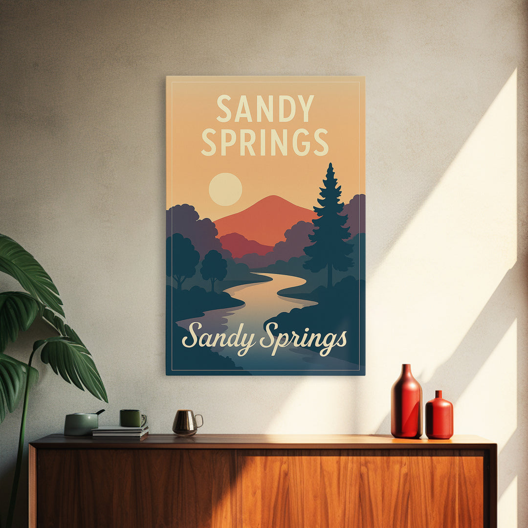 Sandy Springs Georgia Travel Poster, Canvas Print, Mid Century City Wall Art, Sandy Springs Travel Art, Travel Wall Decor, Travel Art Print