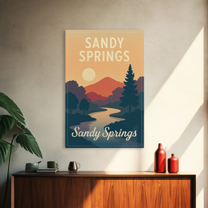 Sandy Springs Georgia Travel Poster, Canvas Print, Mid Century City Wall Art, Sandy Springs Travel Art, Travel Wall Decor, Travel Art Print
