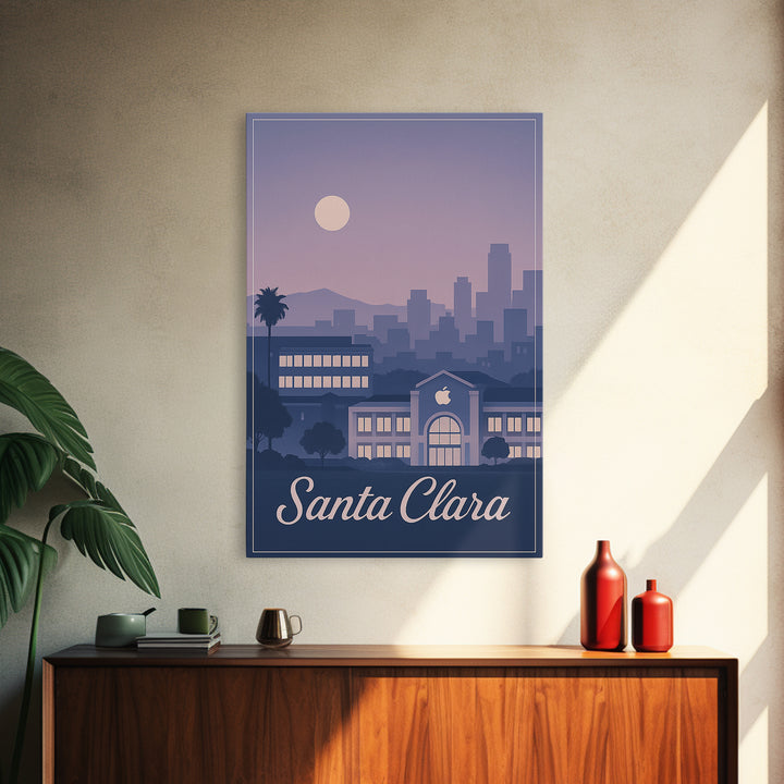 Santa Clara Travel Poster, Framed Canvas Print, Retro Sunset Skyline Art, Santa Clara Wall Art, Living Room Wall Art, Vintage City Art