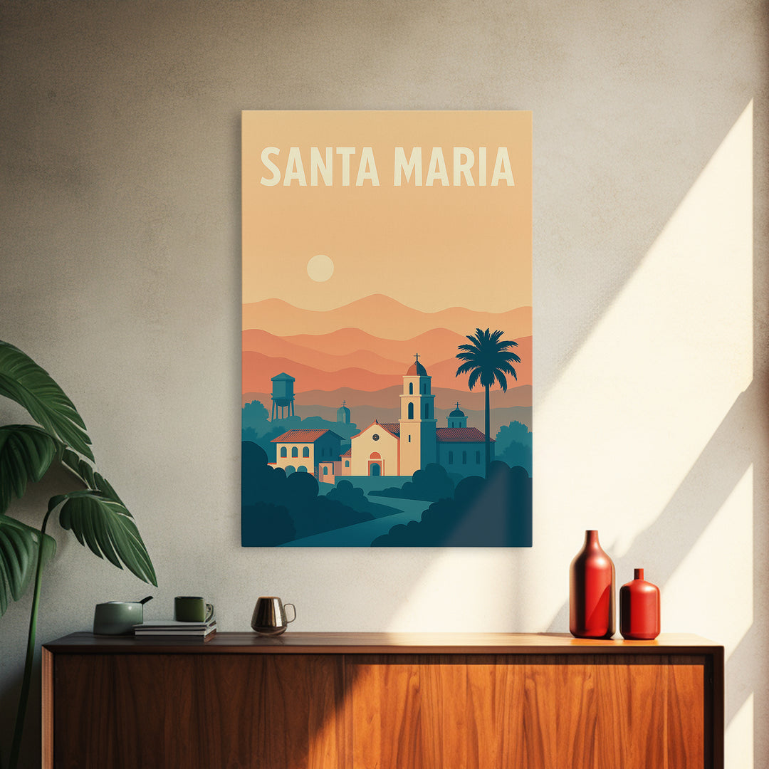Santa Maria Travel Poster, Canvas Print, Classic Travel Poster Art, Santa Maria Art Print, Travel Poster Set, Watercolor Downtown Skyline