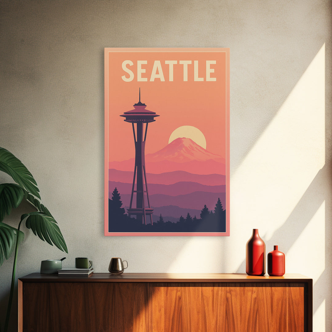 Seattle Travel Poster, Canvas Print, Classic Travel Poster Art, Seattle Travel Art, Living Room Wall Art, Travel Wall Decor, Retro Poster