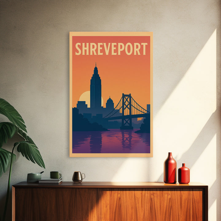 Shreveport Travel Poster, Framed Canvas Print, Mid Century City Wall Art, Shreveport Poster Print, Home Office Decor, Eclectic Wall Decor
