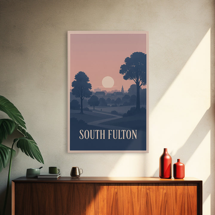 South Fulton Travel Poster, Canvas Print, Classic Travel Poster Art, South Fulton City Art, City Illustration, Watercolor Urban Skyline