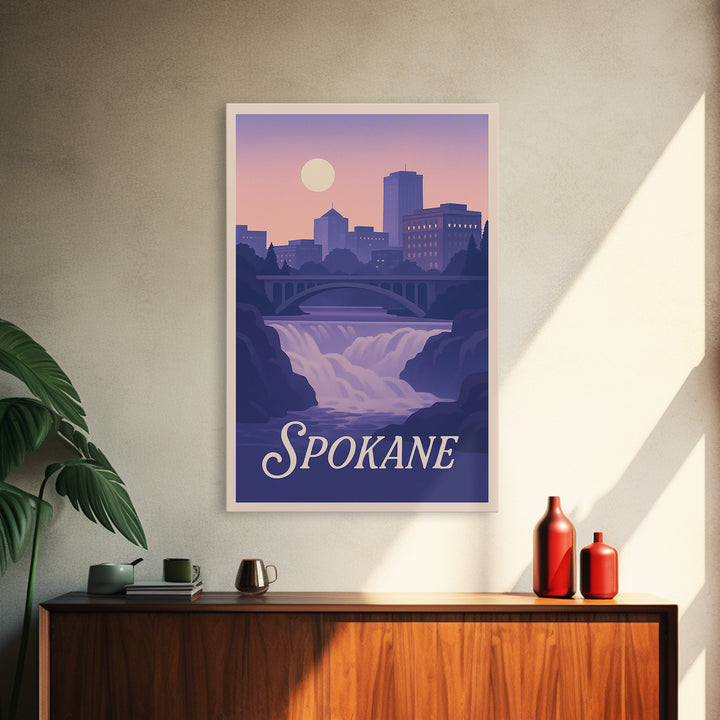 Spokane Travel Poster, Framed Canvas Print, Classic Travel Poster Art, Spokane Wall Art, Wanderlust Decor, Travel Poster Art, Home Decor