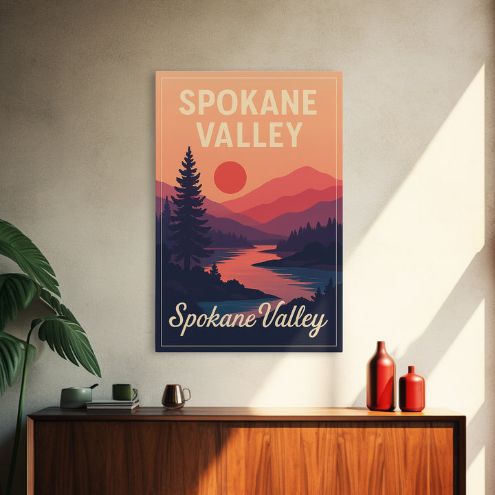 Spokane Valley Washington Travel Poster, Canvas Print, Classic Travel Poster Art, Spokane Valley Poster Print, Wall Decor, Office Decor