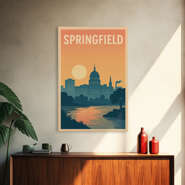 Springfield Travel Poster, Framed Canvas Print, Vintage Travel Poster Art, Springfield City Art, Fine Art Print, Travel Poster Set
