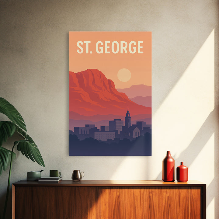 St George Utah Travel Poster, Canvas Print, Mid Century City Wall Art, St George Wall Art, City Travel Prints, Travel Art Print, Art Print