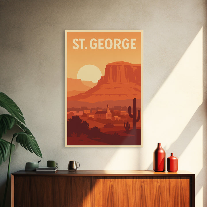 St George Travel Poster, Canvas Print, Retro Sunset Skyline Art, St George Poster Print, Travel Poster Art, Travel Art Print, Poster Art