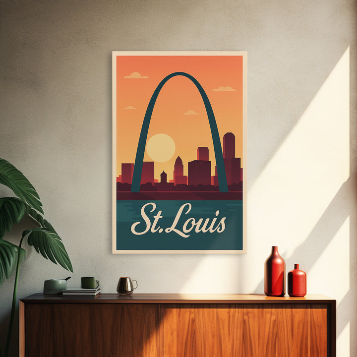 St Louis Missouri Travel Poster, Framed Canvas Print, Mid Century City Wall Art, St Louis Poster Print, Vintage City Art, Travel Poster Set