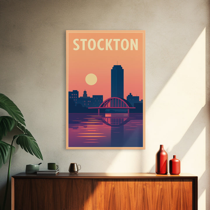 Stockton Travel Poster, Canvas Print, Vintage Travel Poster Art, Stockton Wall Art, City Art Print, Travel Art Print, Vintage Travel Art