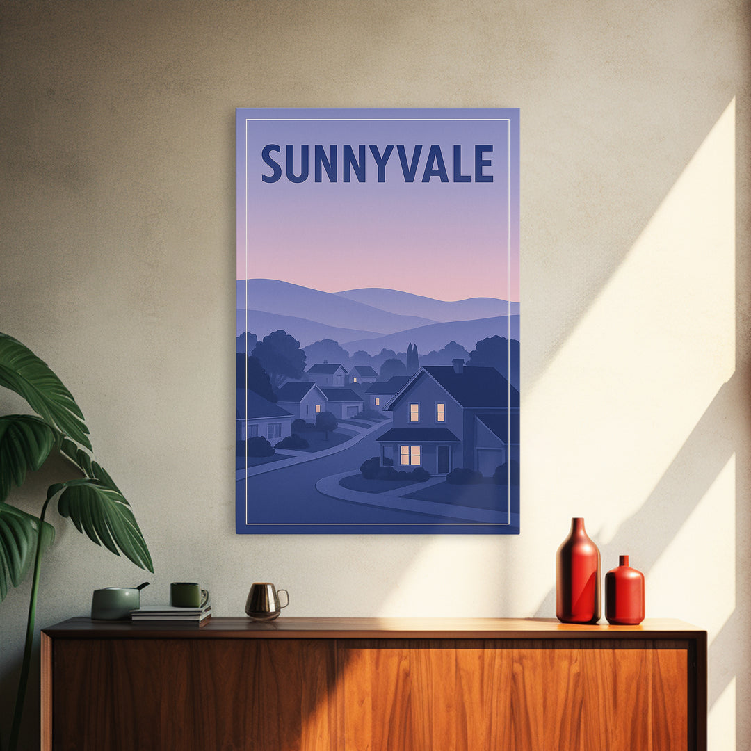 Sunnyvale California Travel Poster, Canvas Print, Retro Sunset Skyline Art, Sunnyvale Travel Art, Poster Art, Wall Decor, Poster Print