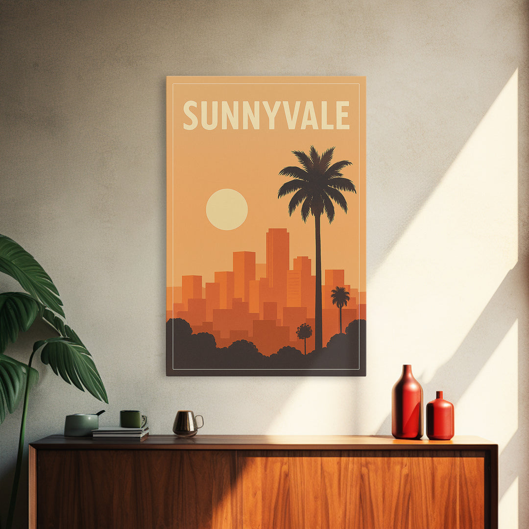 Sunnyvale Travel Poster, Framed Canvas Print, Vintage Travel Poster Art, Sunnyvale Art Print, Gift For Travelers, Living Room Wall Art