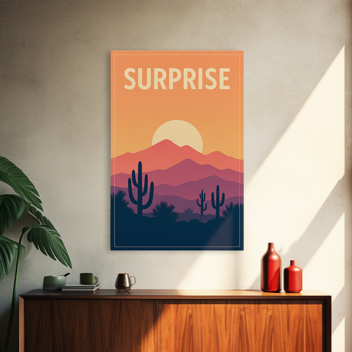 Surprise Travel Poster, Canvas Print, Classic Travel Poster Art, Surprise Art Print, Wanderlust Decor, Travel Art Print, Modern Wall Decor