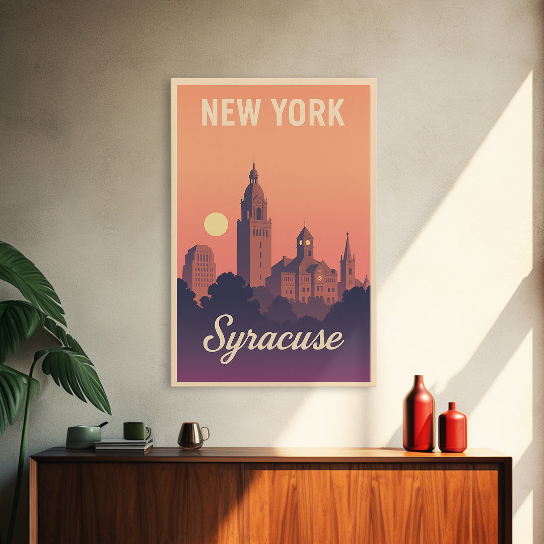 Syracuse New York Travel Poster, Canvas Print, Retro Sunset Skyline Art, Syracuse City Art, Home Office Decor, Wall Art, City Poster