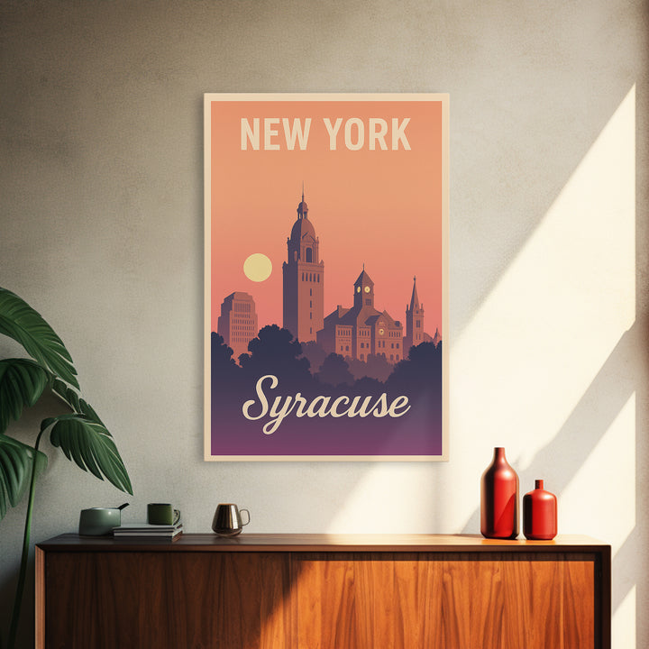 Syracuse New York Travel Poster, Canvas Print, Retro Sunset Skyline Art, Syracuse City Art, Home Office Decor, Wall Art, City Poster