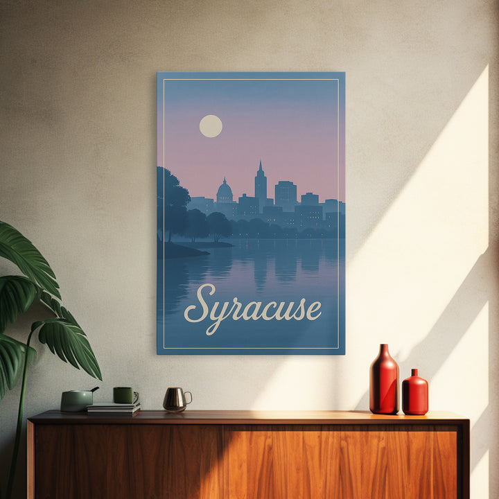 Syracuse Travel Poster, Framed Canvas Print, Mid Century City Wall Art, Syracuse Poster Print, Vintage City Art, City Illustration