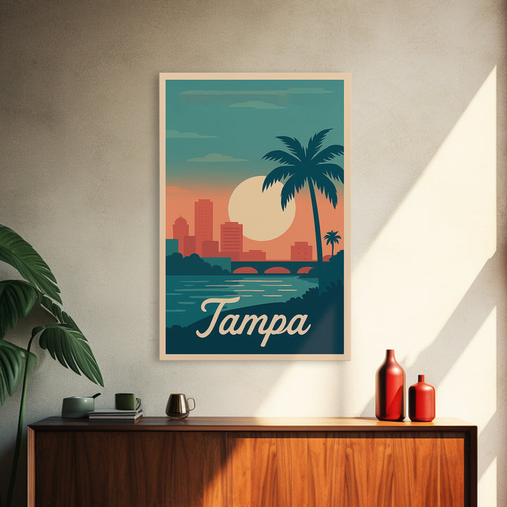Tampa Florida Travel Poster, Canvas Print, Retro Sunset Skyline Art, Tampa Wall Art, Retro Travel Print, Vintage City Art, Travel Poster Art