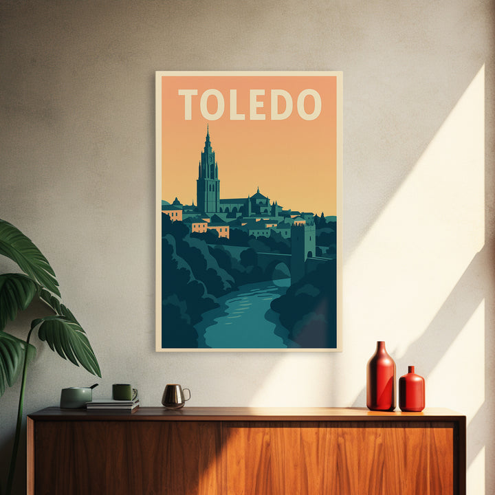 Toledo Travel Poster, Framed Canvas Print, Mid Century City Wall Art, Toledo Art Print, Retro Travel Print, City Art Print, Vintage Print