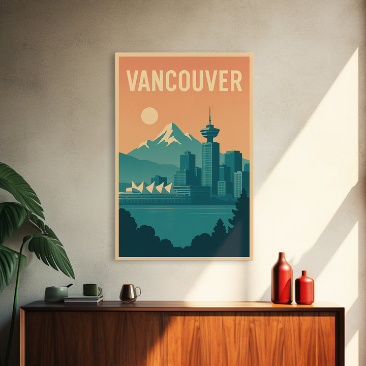 Vancouver Travel Poster, Canvas Print, Retro Sunset Skyline Art, Vancouver Wall Art, City Art Print, Vintage City Art, Fine Art Print