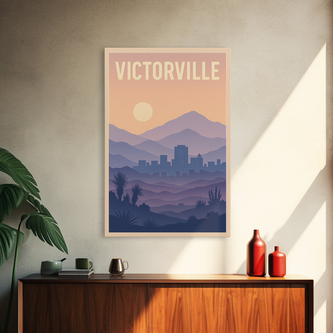 Victorville California Travel Poster, Canvas Print, Mid Century City Wall Art, Victorville Travel Art, Travel Poster Art, Watercolor Skyline