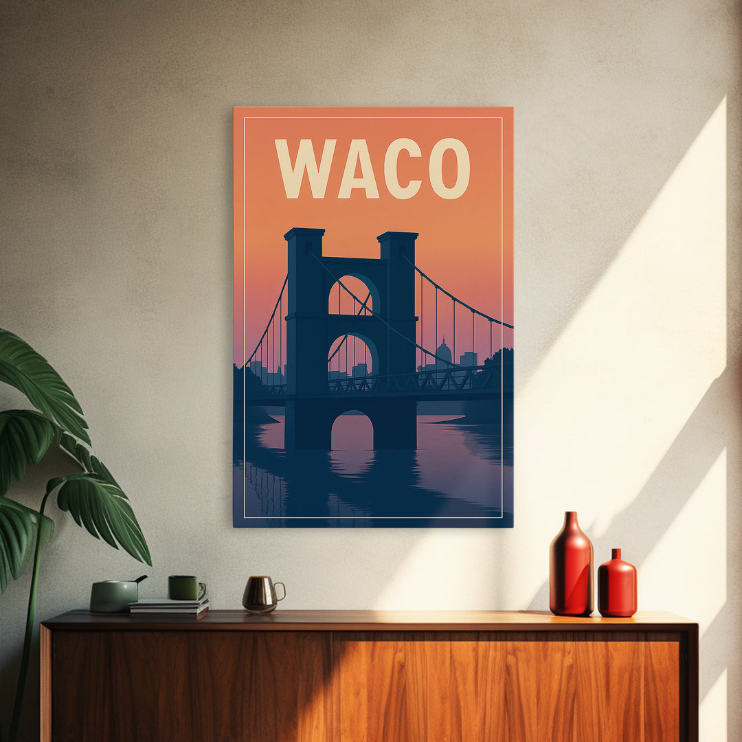 Waco Travel Poster, Framed Canvas Print, Classic Travel Poster Art, Waco City Art, Gift For Travelers, Travel Wall Decor, Home Office Decor